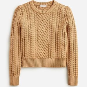 J.Crew Cable-knit puff-sleeve crewneck sweater